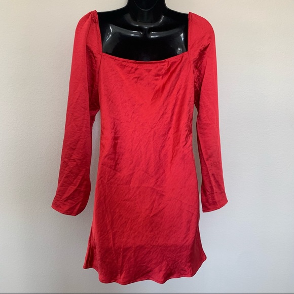 Princess Polly Star Power Red Satin Long Sleeve Cowl Neck Mini Dress - Picture 8 of 11